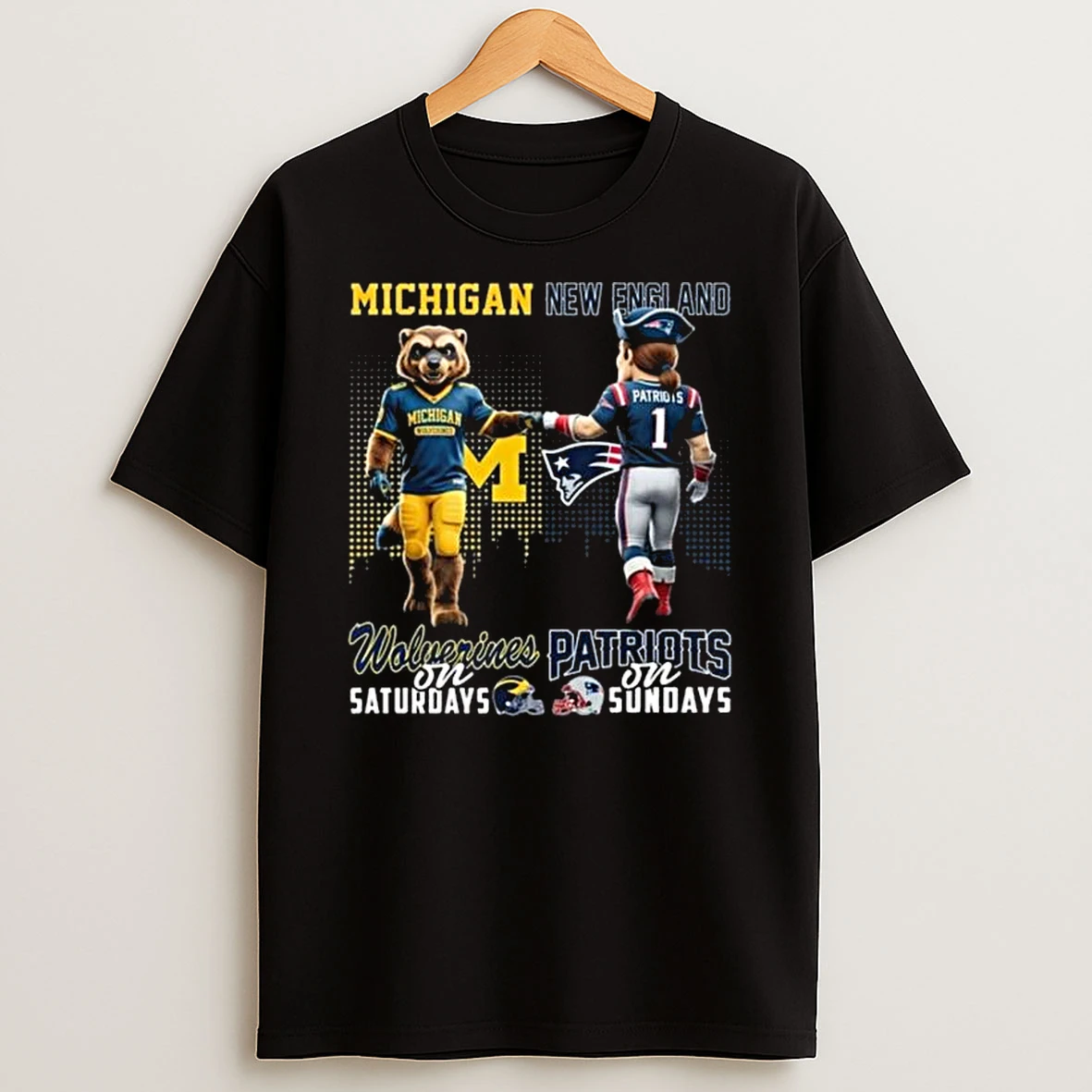 Michigan Wolverines On Saturdays X New England Patriots On Sundays Mascot 2025 T Shirt