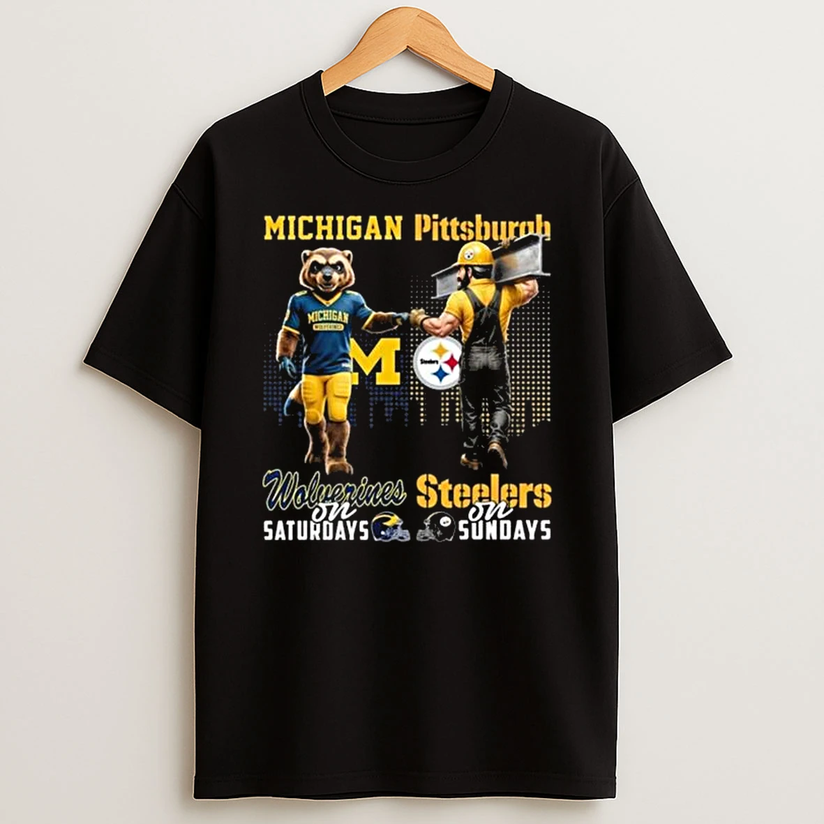 Michigan Wolverines On Saturdays X Pittsburgh Steelers On Sundays Mascot 2025 T Shirt
