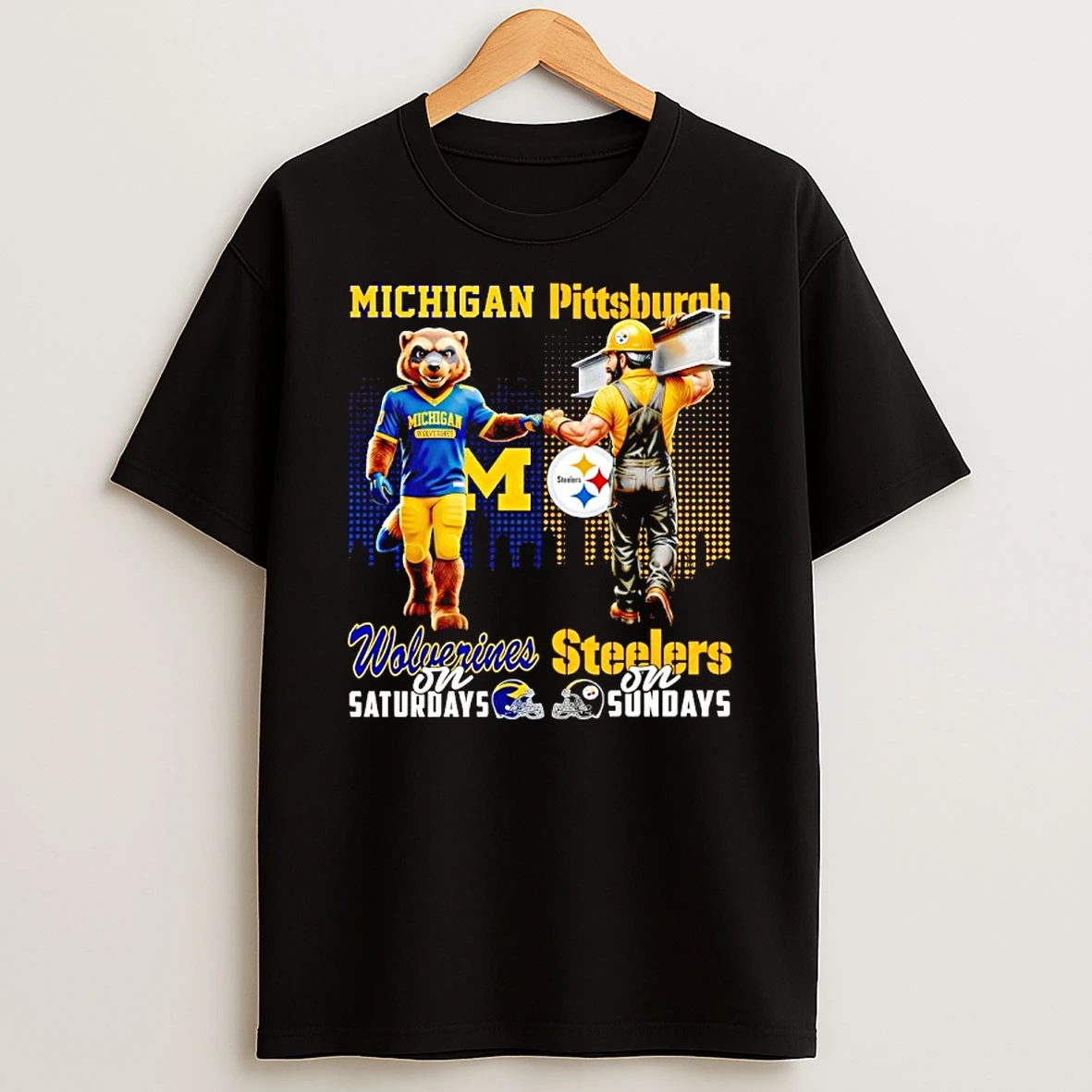 Michigan Wolverines On Saturdays X Pittsburgh Steelers On Sunday Mascot T Shirt