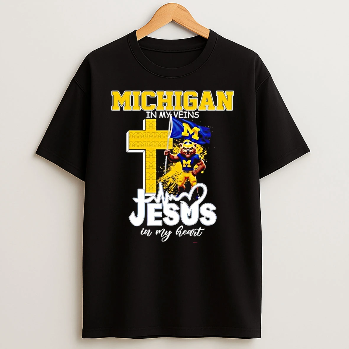 Michigan Wolverines In My Veins Jesus In My Heart Flag T Shirt