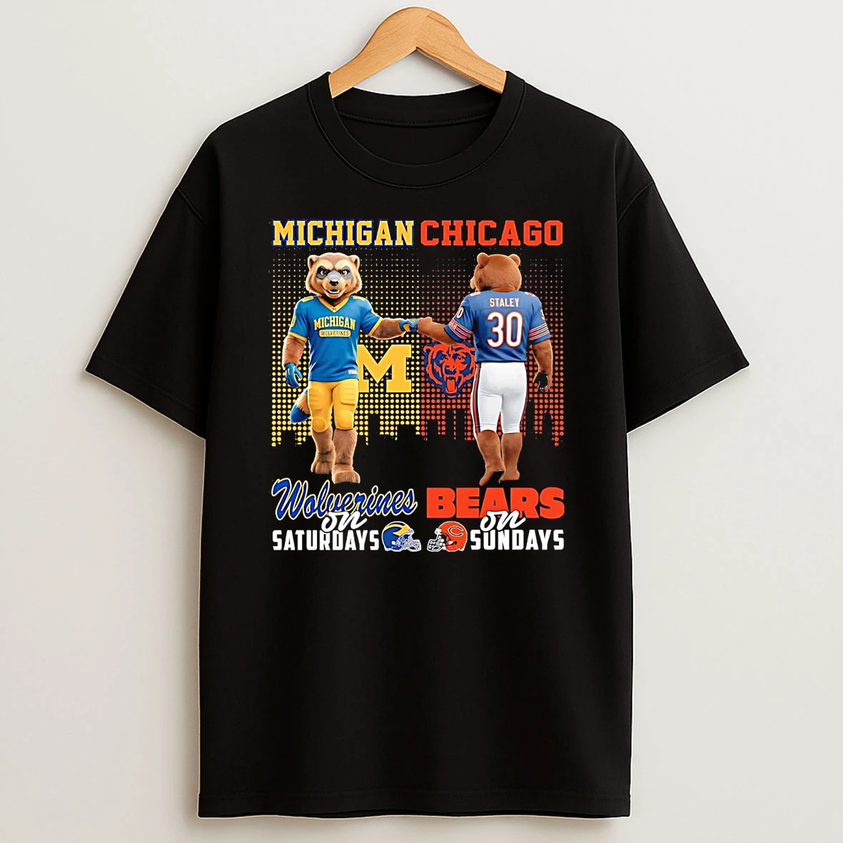 Michigan Wolverines On Saturdays Chicago Bears On Sundays Mascot T Shirt