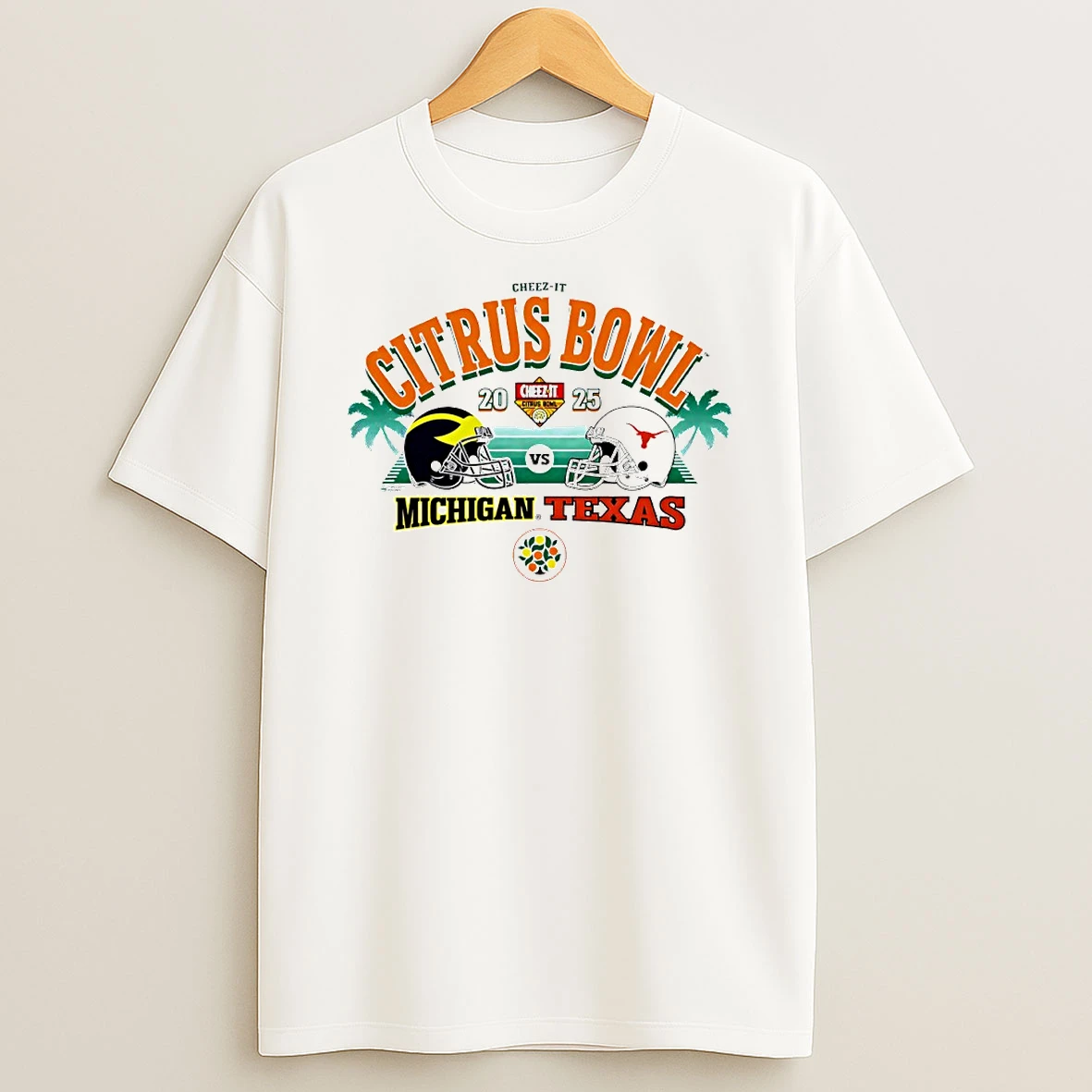 Michigan Wolverines Vs Texas Longhorns Cheez It Citrus Bowl 2025 Helmet Circle T Shirt