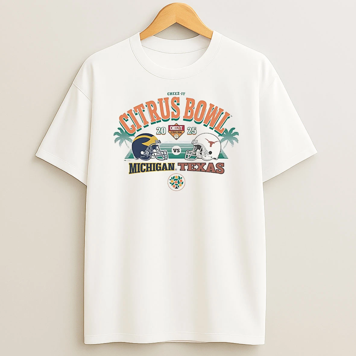 Michigan Wolverines Vs Texas Longhorns 2025 Cheez It Citrus Bowl Helmet T Shirt