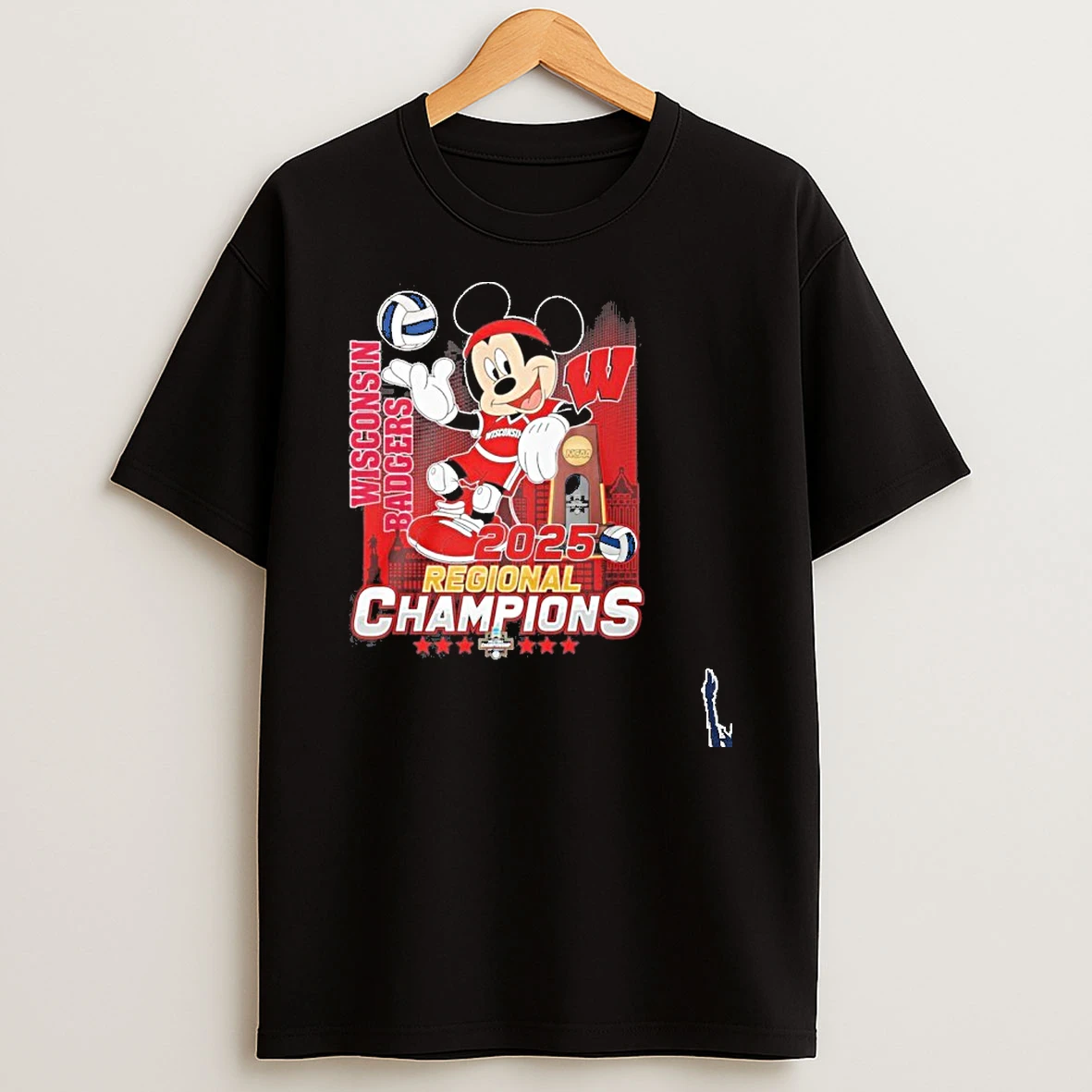 Mickey Mouse X Wisconsin Badgers 2025 Volleyball Regional Champions T Shirt