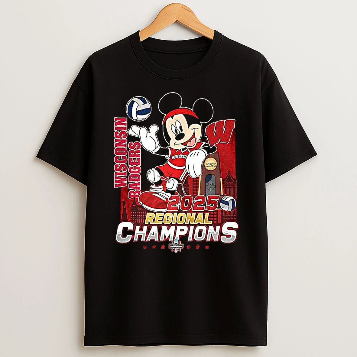 Mickey X Wisconsin Badgers Volleyball 2025 Regional Champions Ncaa Trophy T Shirt