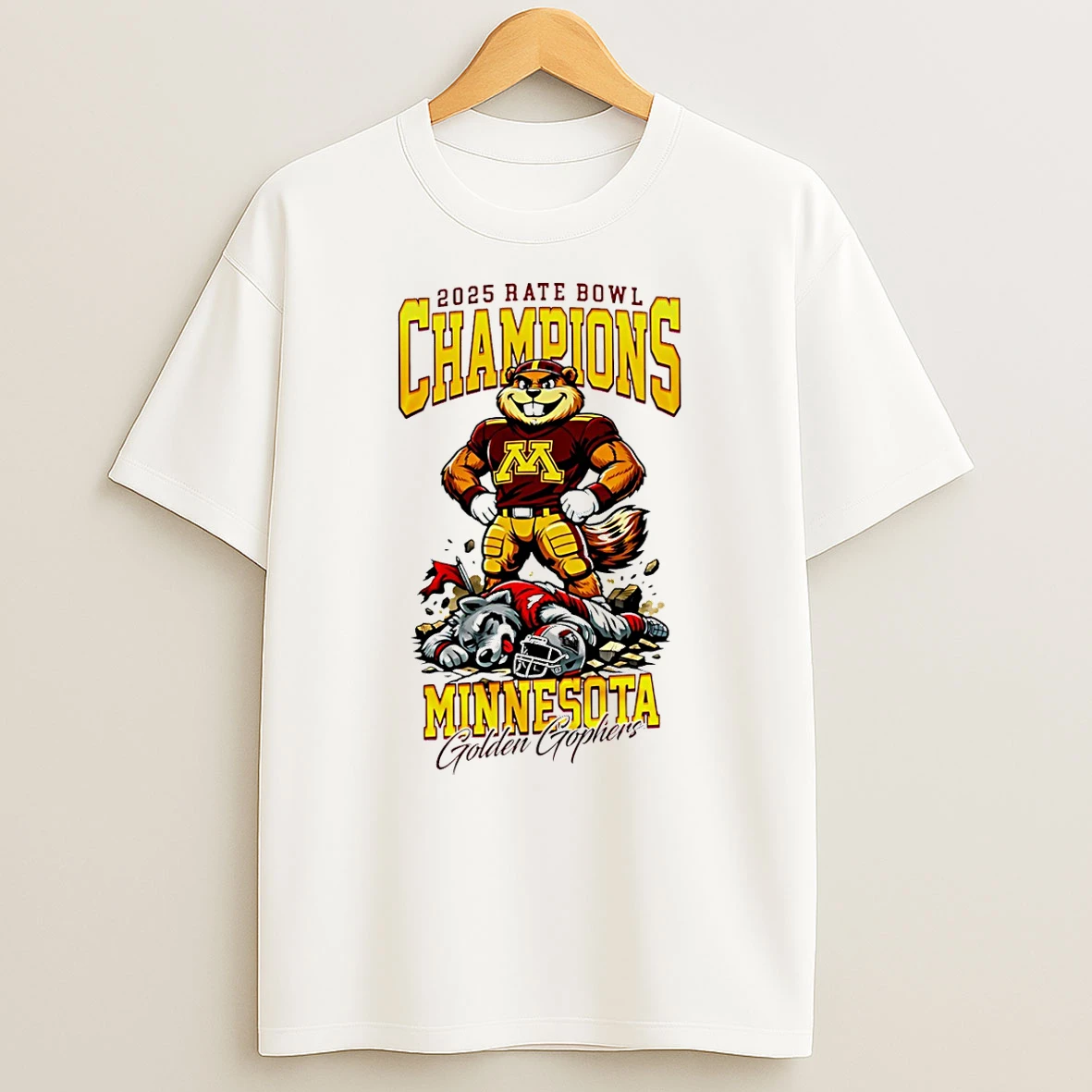Minnesota Golden Gophers Ncaa Rate Bowl Champions 2025 Mascot T Shirt