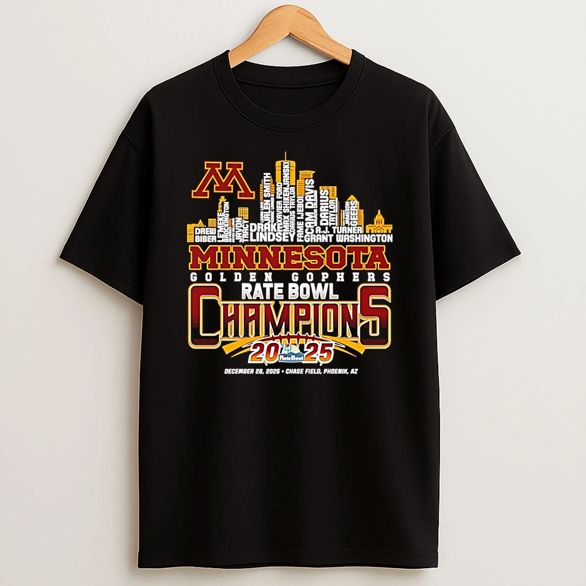 Minnesota Golden Gophers Rate Bowl 2025 Champions Skyline T Shirt