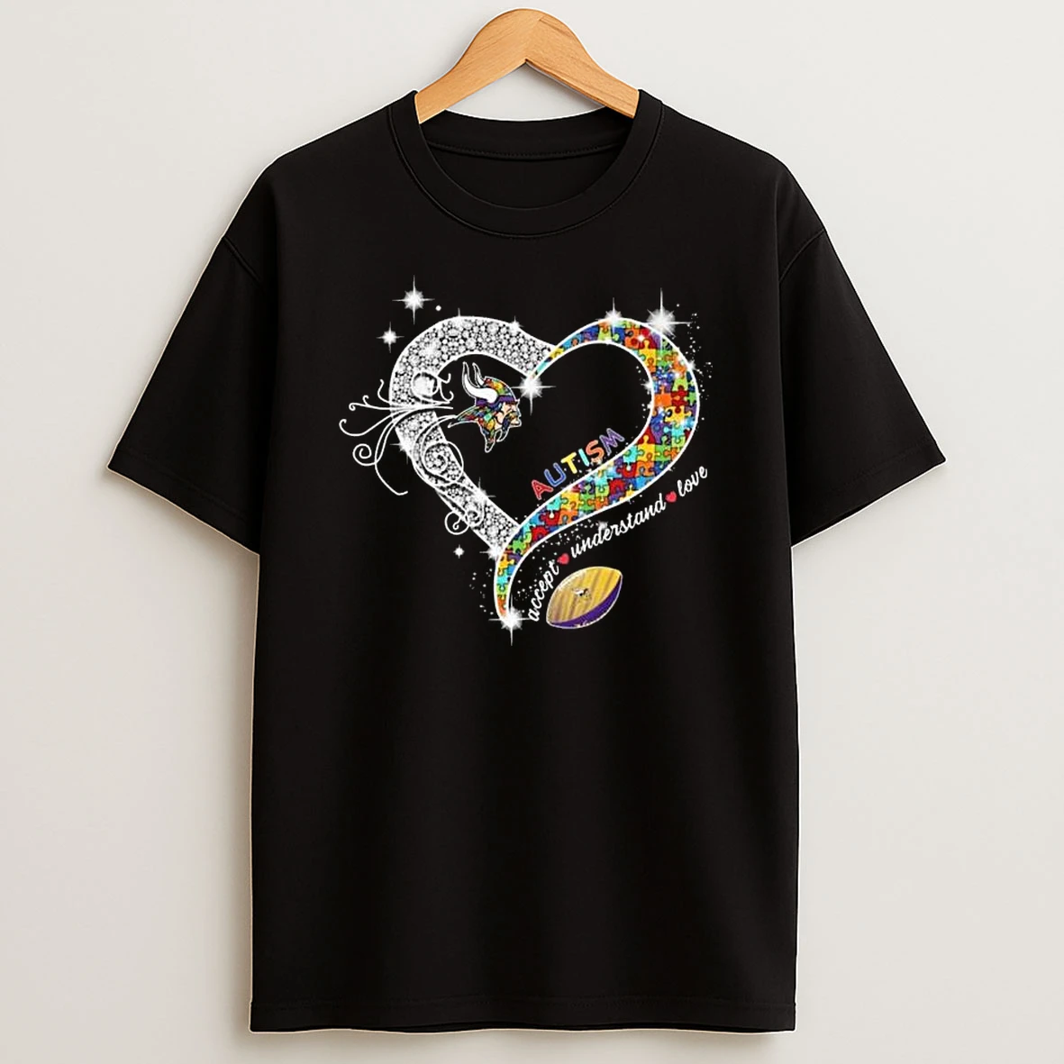 Minnesota Vikings Accept Understand Love Autism Diamond Heart 2026 T Shirt