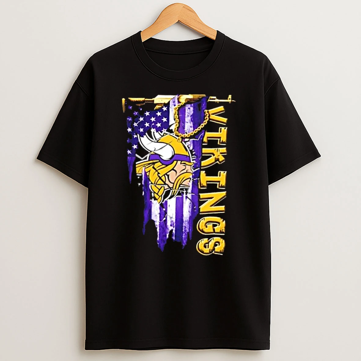 Minnesota Vikings Football Battle Shattered Usa Flag Rip Design T Shirt