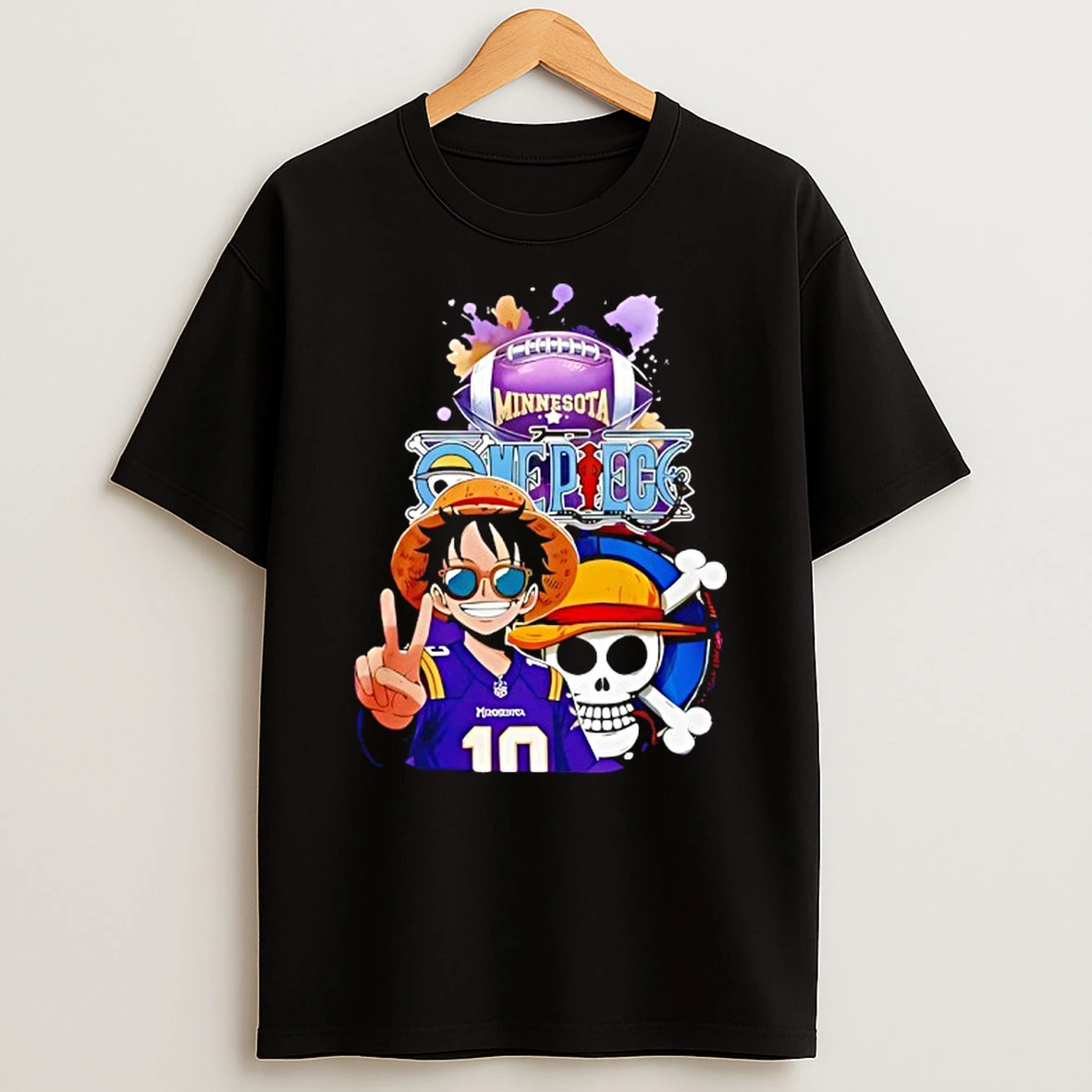 Minnesota Vikings One Piece Anime Skol Straw Hat Football 2026 Logo T Shirt