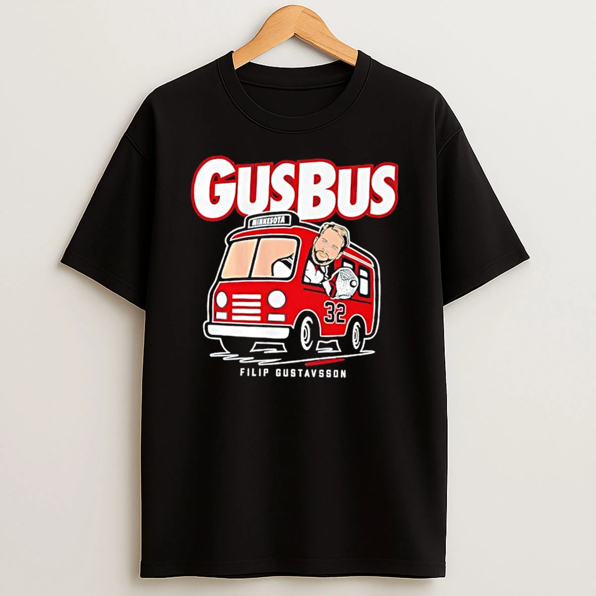 Minnesota Wild Hockey Filip Gustavsson Gus Bus Caricature T Shirt
