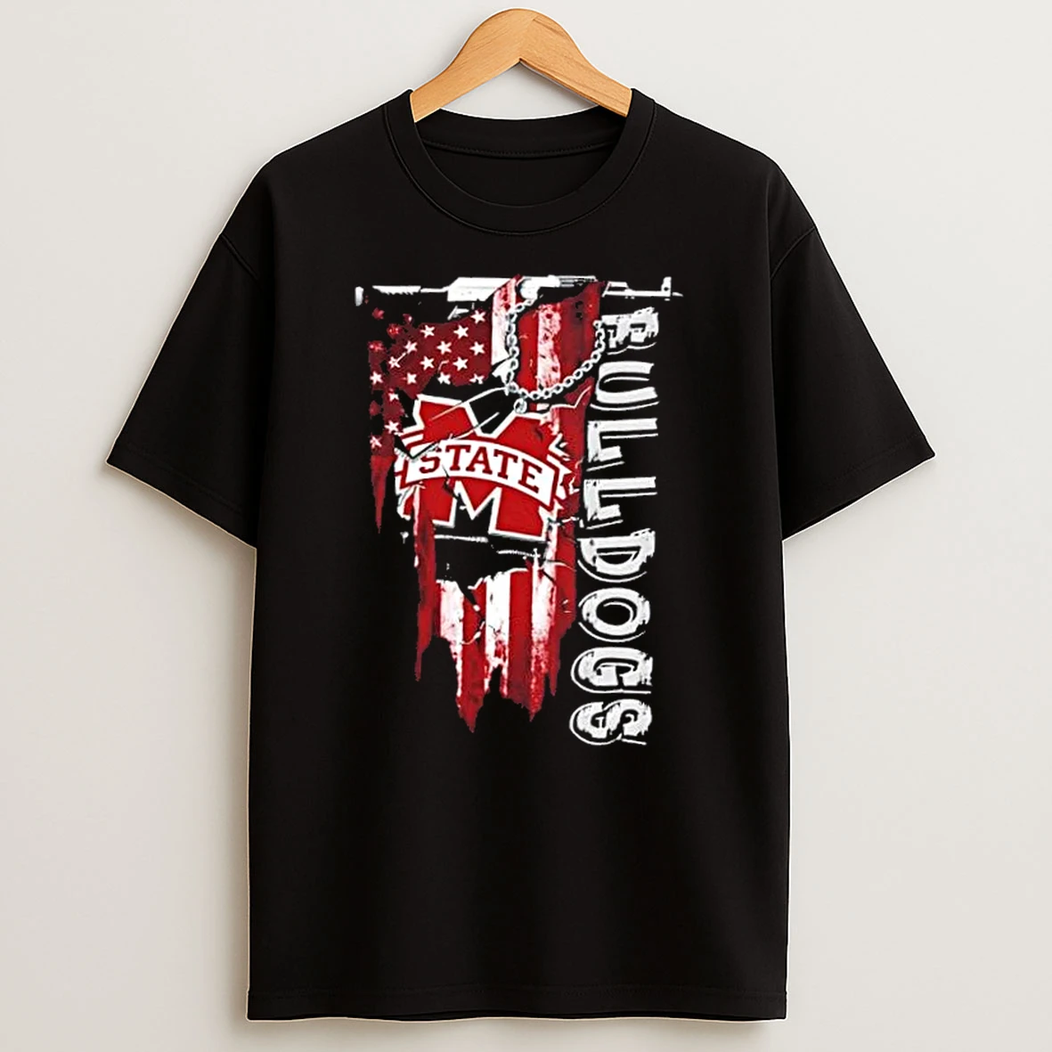 Mississippi State Bulldogs Football Battle Shattered Usa Flag Rip Design T Shirt