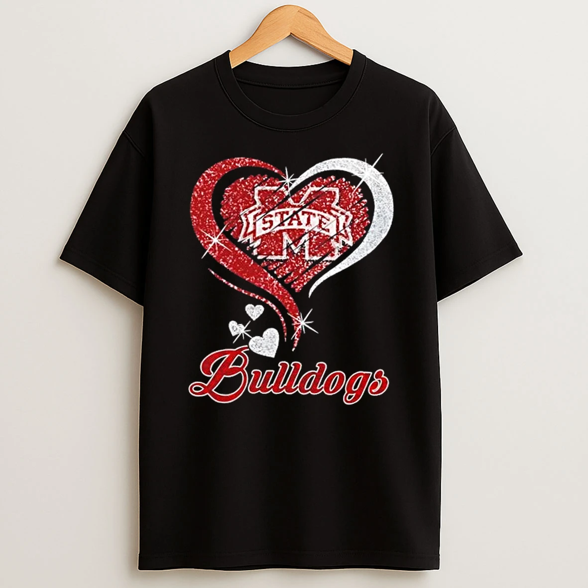 Mississippi State Bulldogs Football In Glitter Heart Fans T Shirt