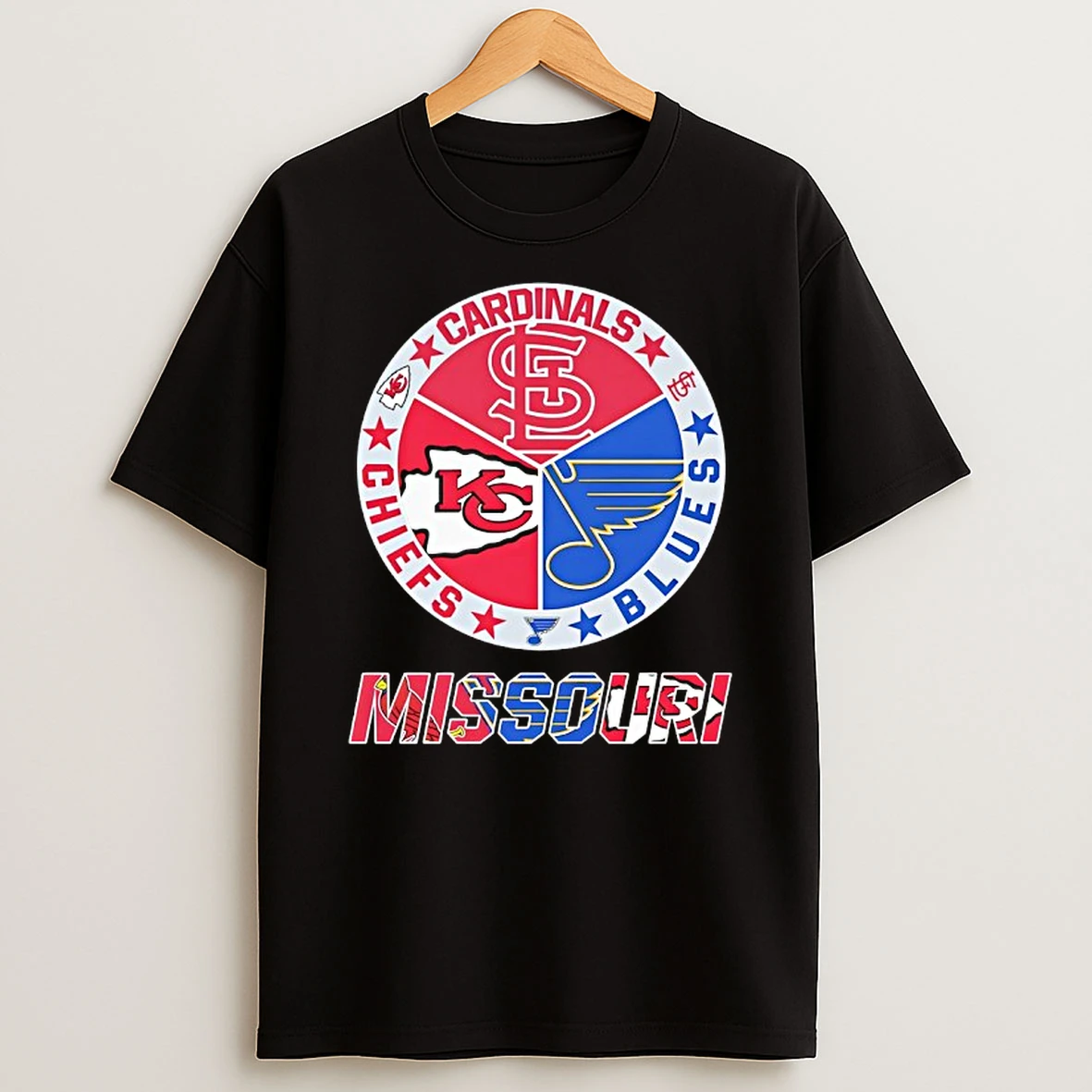 Missouri St Louis Cardinals Kansas City Chiefs St Louis Blues Mashup Logo T Shirt