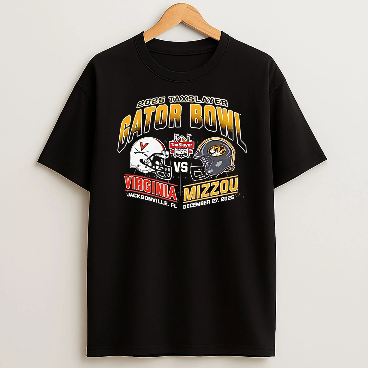Mizzou Tigers Vs Virginia Cavaliers 2025 Tax Slayer Gator Bowl Helmet Matchup T Shirt
