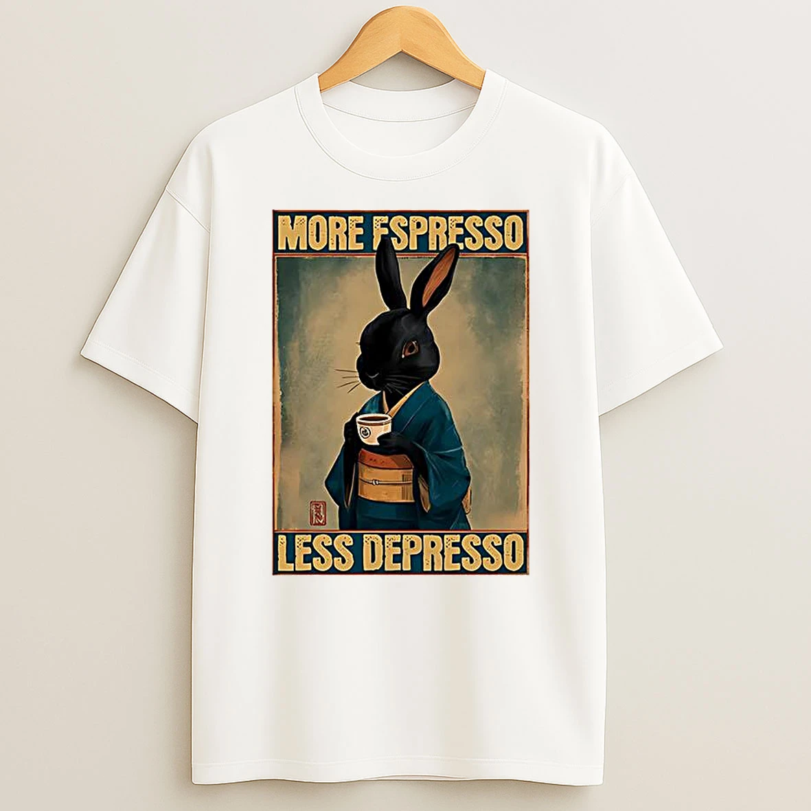 More Espresso Less Depresso Black Rabbit Classic Style T Shirt