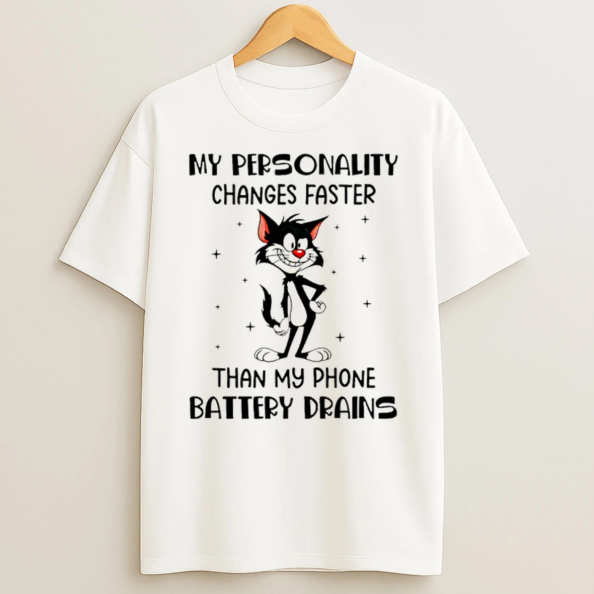 My Personality Changes Faster Than My Phone Battery Drains Cat T Shirt
