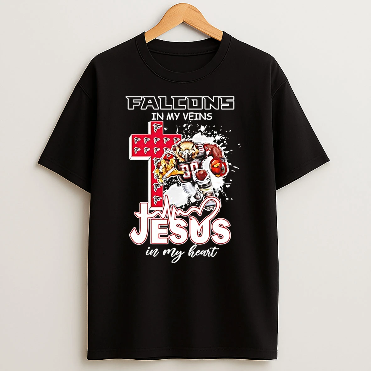 Nfl Atlanta Falcons In My Veins Jesus In My Heart Mascot T Shirt