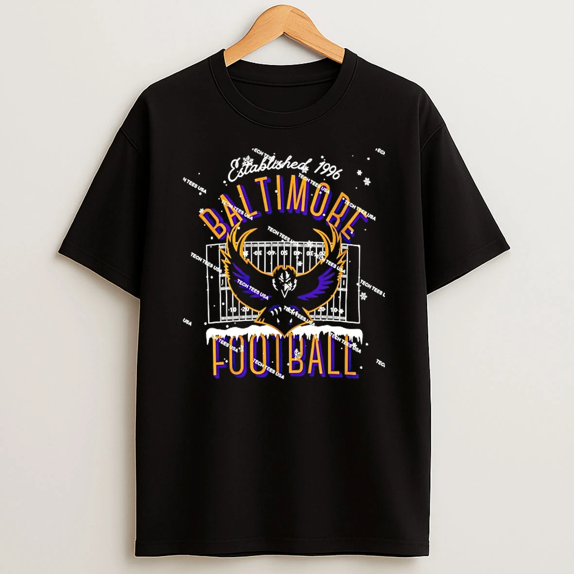 Nfl Christmas Winter Holiday Baltimore Ravens Football Est 1996 Mascot T Shirt