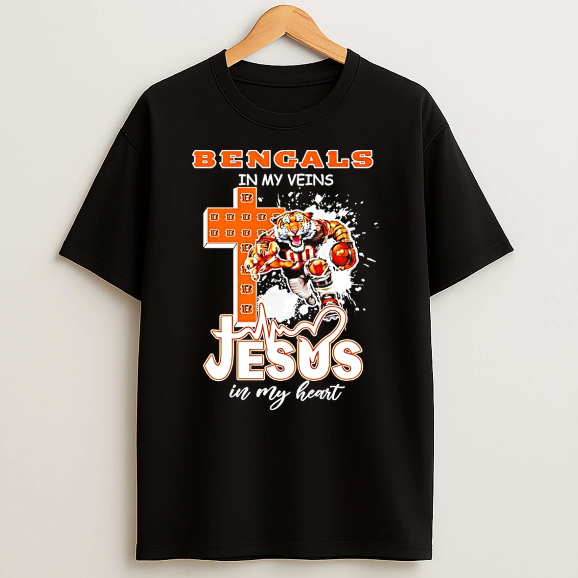 Nfl Cincinnati Bengals In My Veins Jesus In My Heart Mascot T Shirt