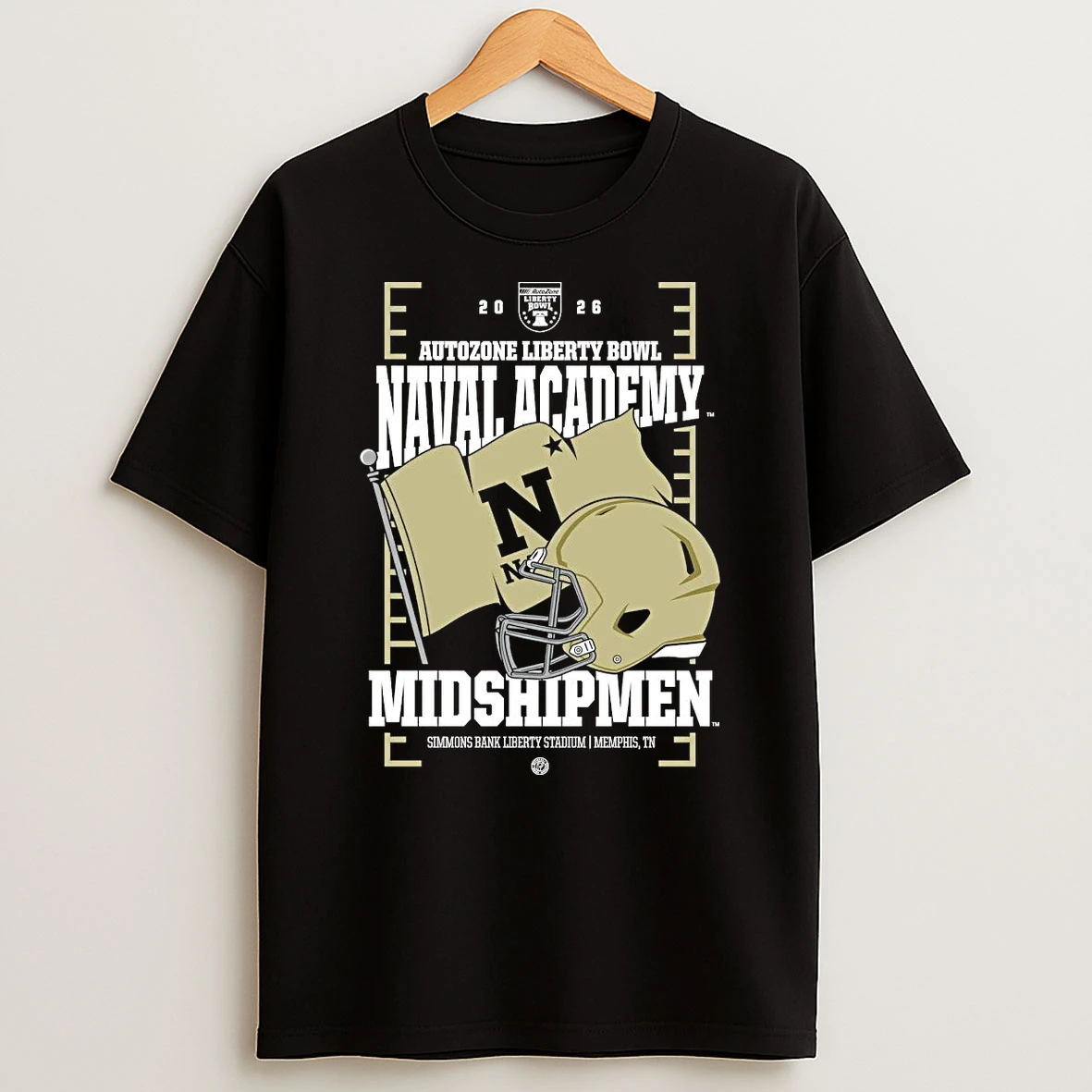 Navy Midshipmen 2026 Autozone Liberty Bowl Helmet Flag T Shirt