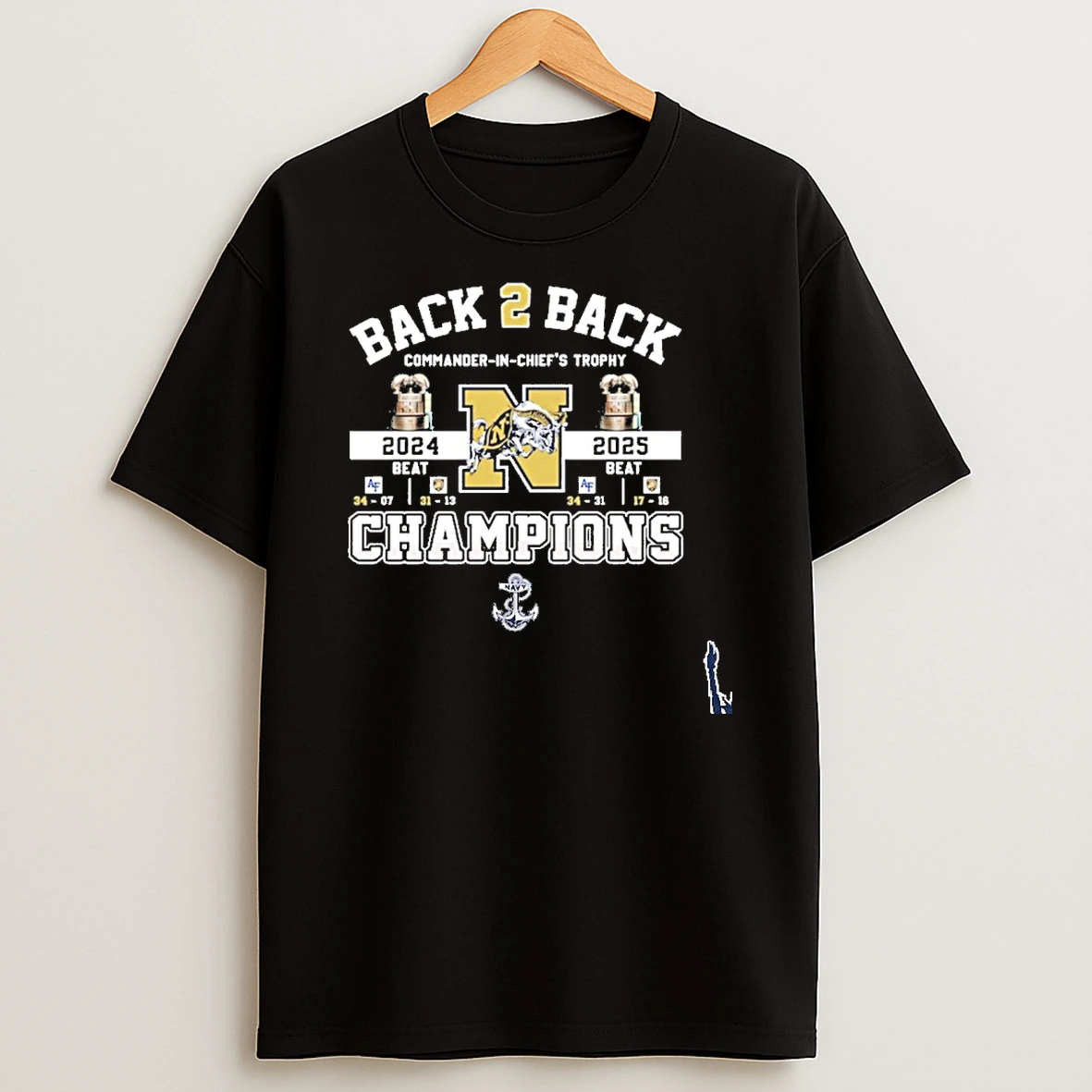 Navy Midshipmen Back 2 Back Commander In Chiefs Trophy Champions T Shirt