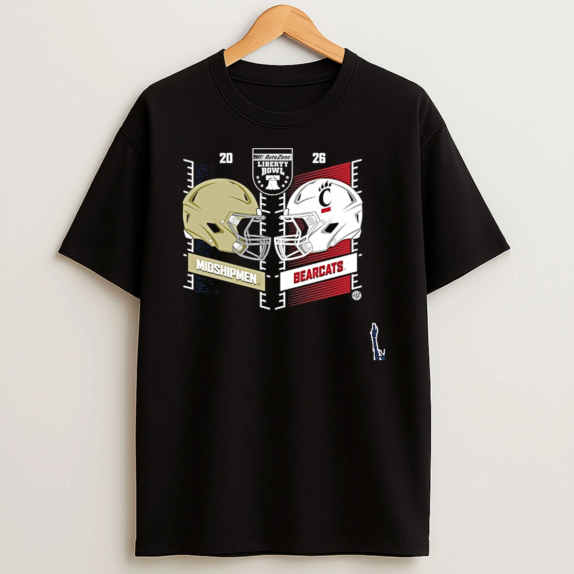 Navy Midshipmen Vs Cincinnati Bearcats 2025 Liberty Bowl Dueling Helmet T Shirt