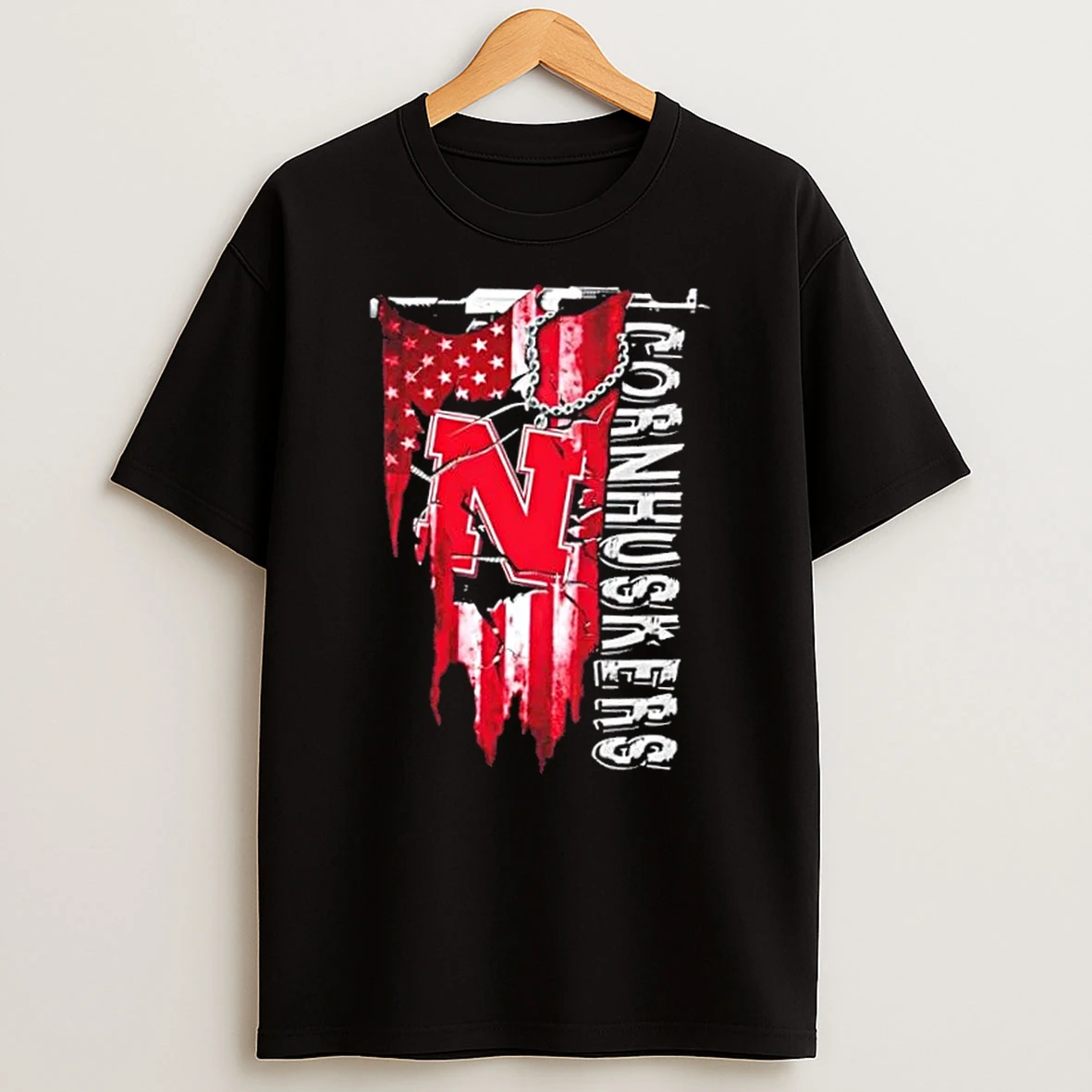Nebraska Cornhuskers Football Battle Shattered Usa Flag Rip Design T Shirt