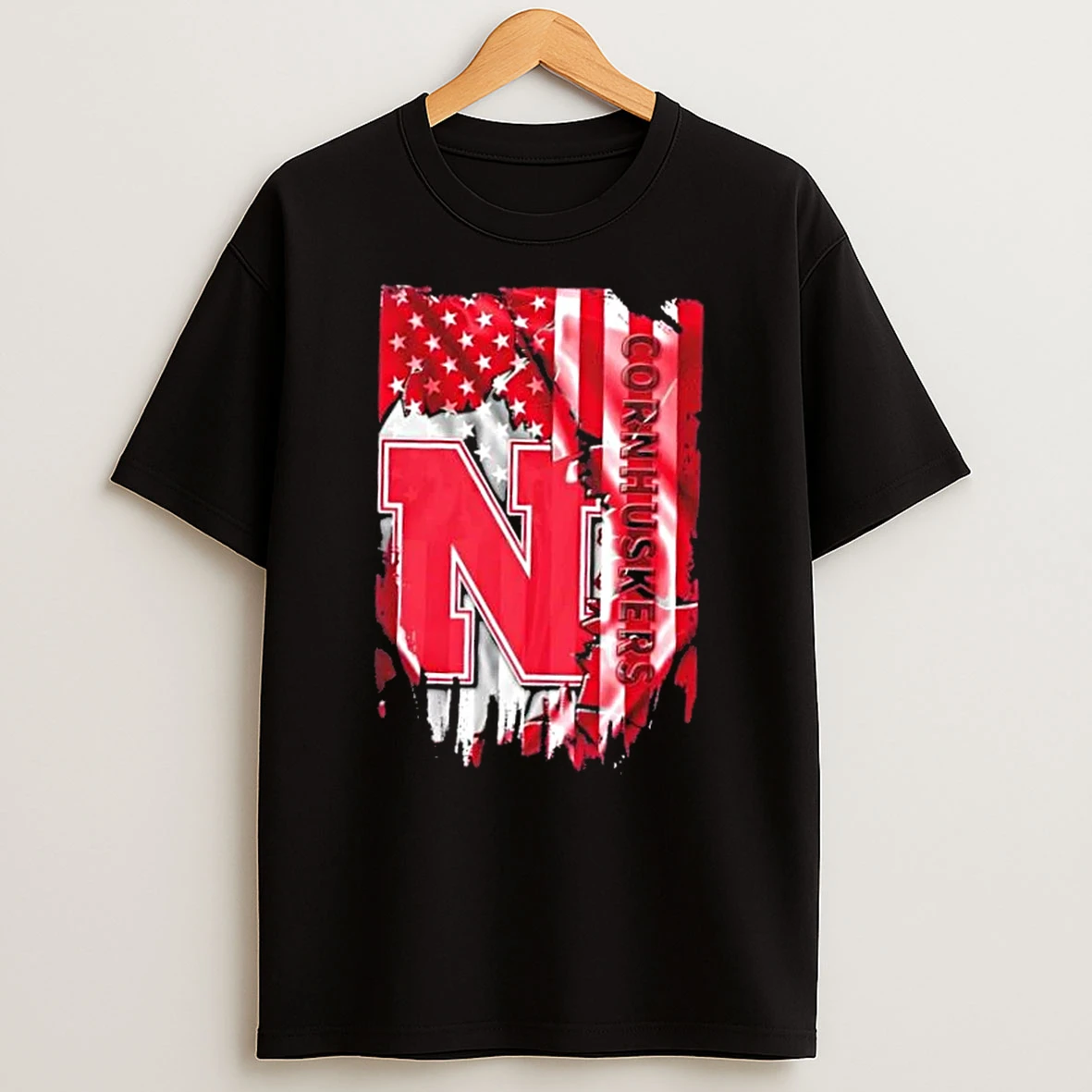 Nebraska Cornhuskers Football X American Flag T Shirt
