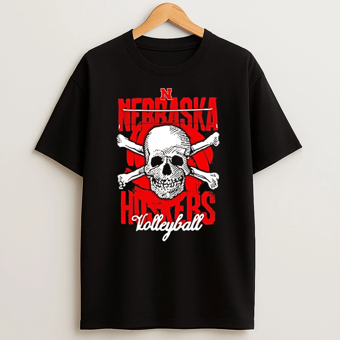 Nebraska Cornhuskers Volleyball Skull T Shirt