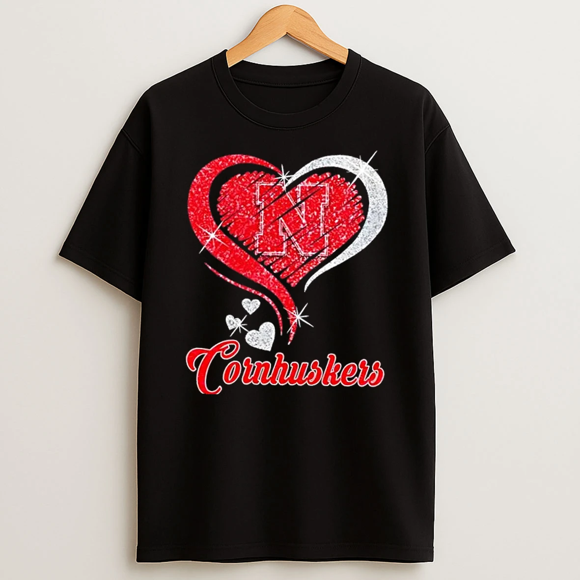 Nebraska Cornhuskers Football In Glitter Heart Fans T Shirt