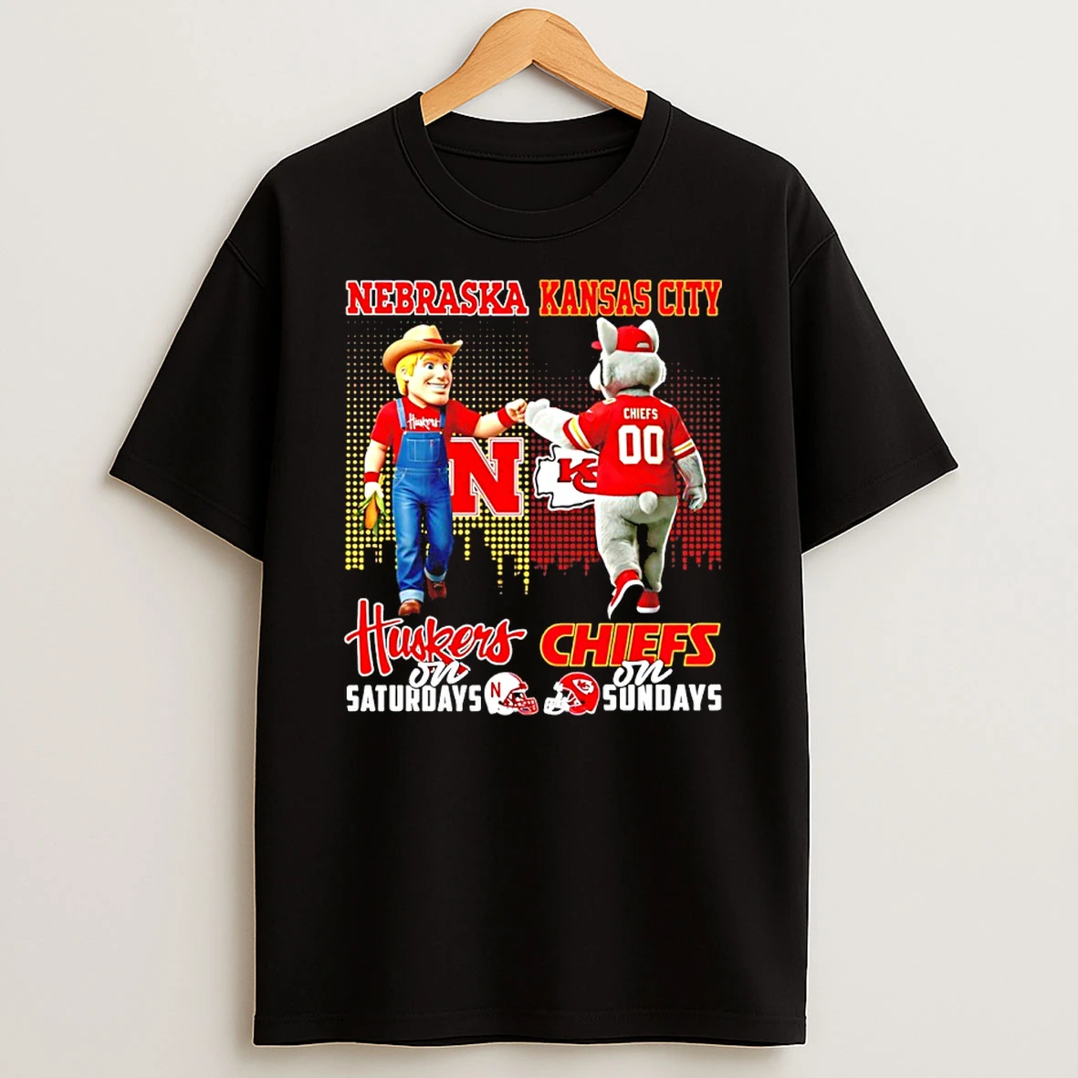 Nebraska Cornhuskers On Saturdays Vs Kansas City Chiefs On Sundays Mascot Skyline T Shirt