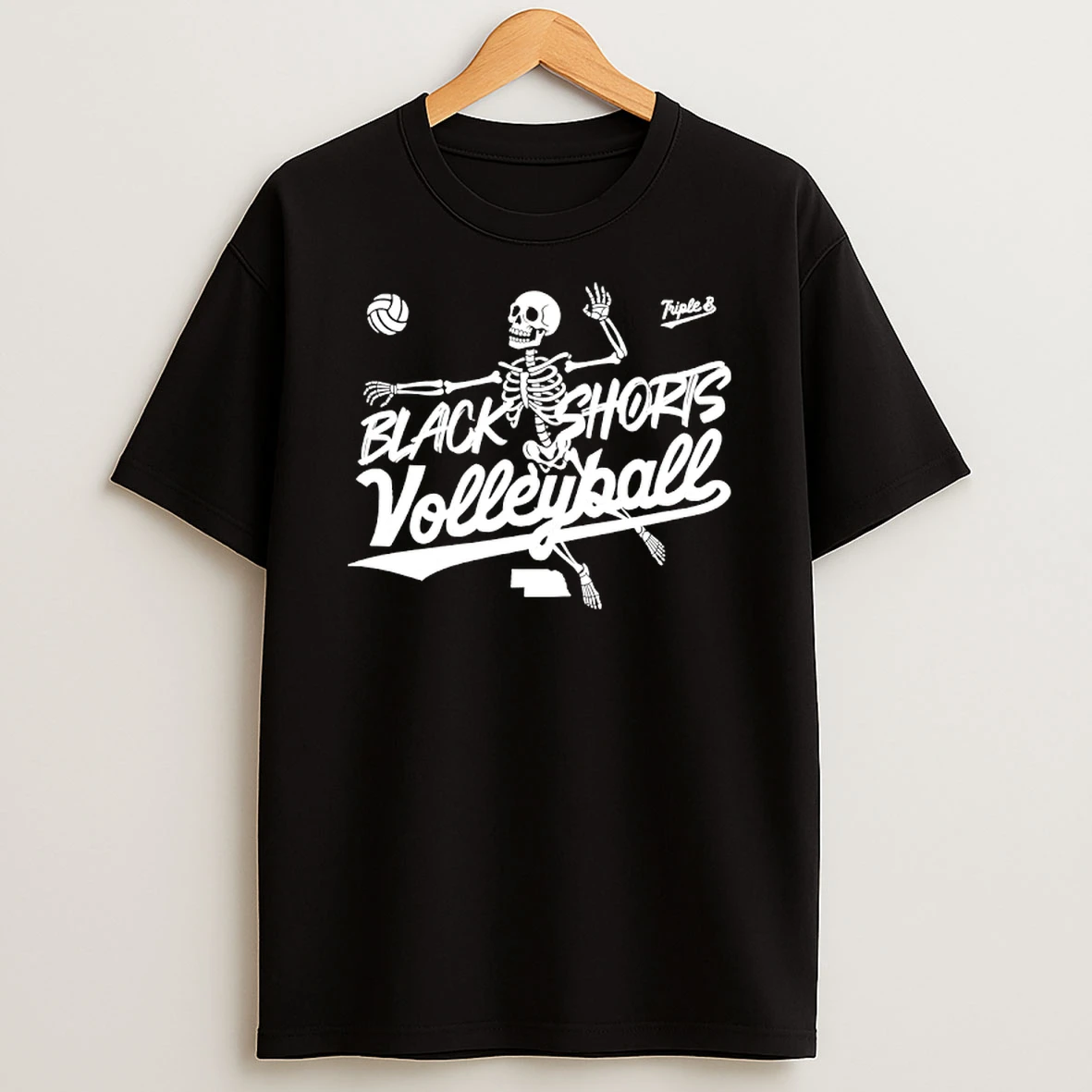 Nebraska Cornhuskers Skeleton Black Shorts Volleyball T Shirt