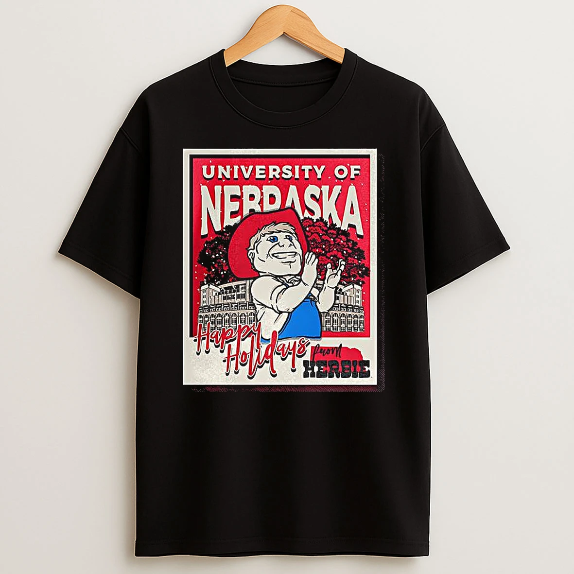 Nebraska Huskers University Happy Holidays T Shirt