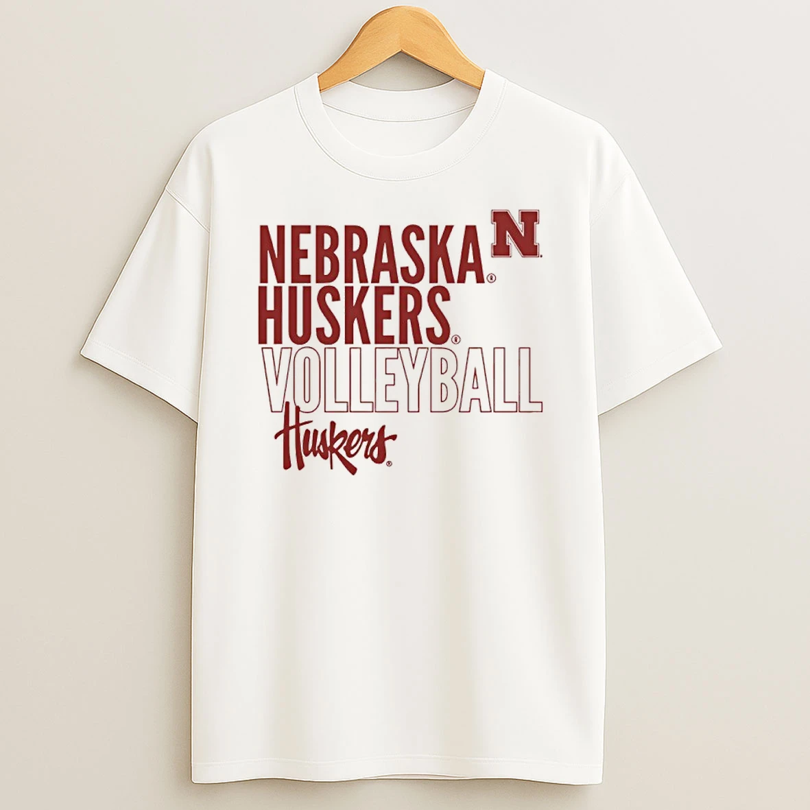 Nebraska Huskers Volleyball Text Logo Overlay T Shirt