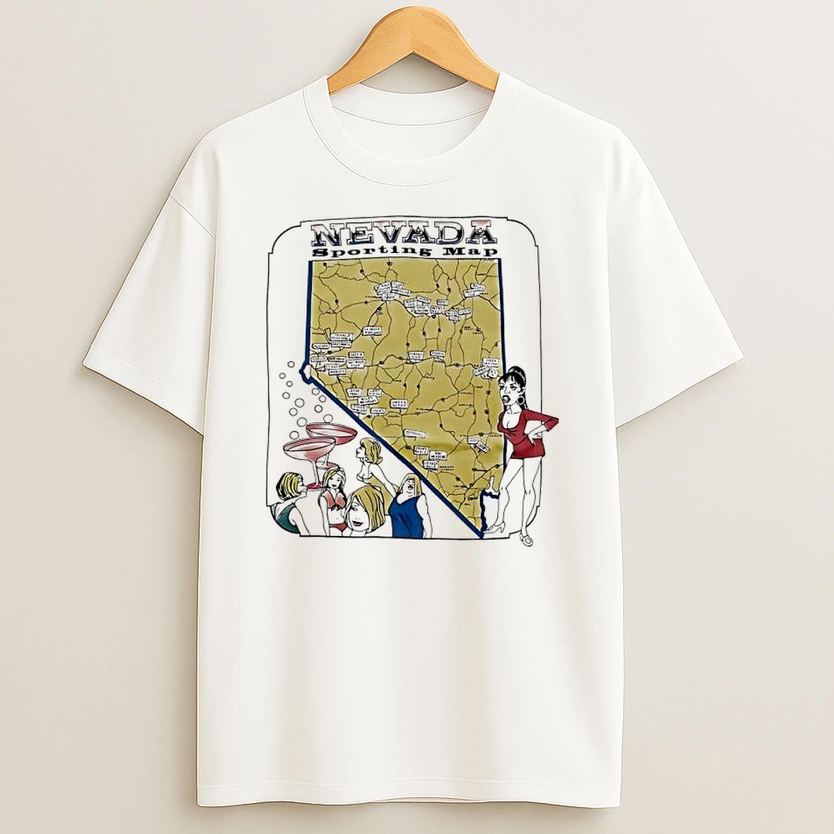 Nevada Sporting Map Cartoon Vintage T Shirt