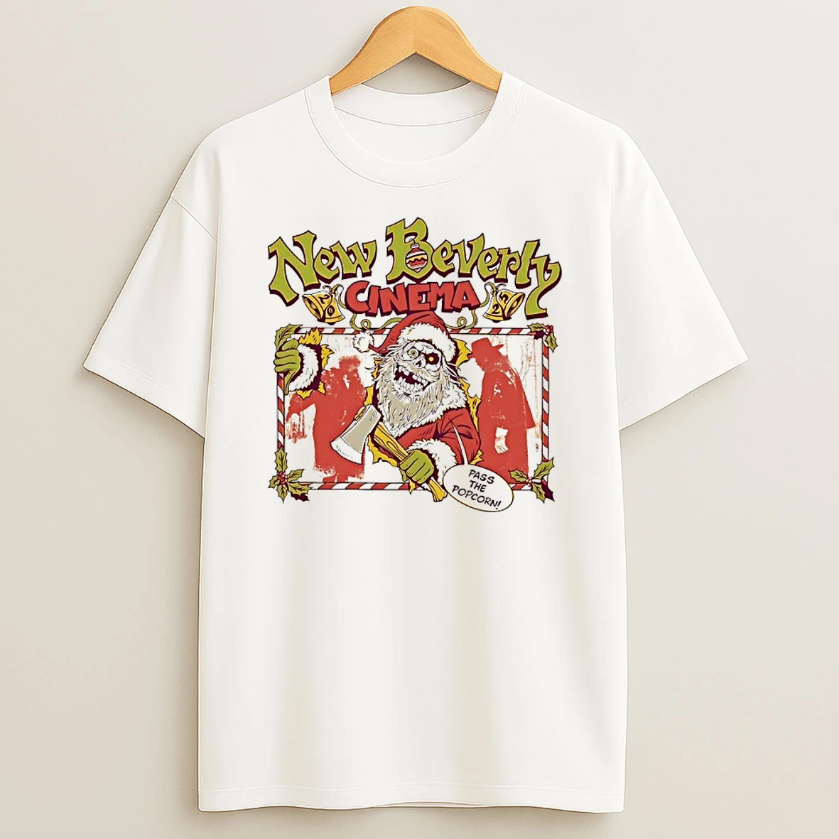 New Beverly Cinema Christmas Horror 2025 Pass The Popcorn T Shirt