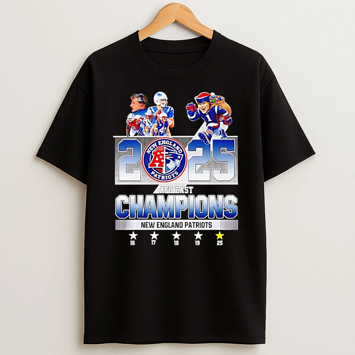 New England Patriots 2025 Afc East Division Champions 5 Time 16 17 18 19 25 T Shirt