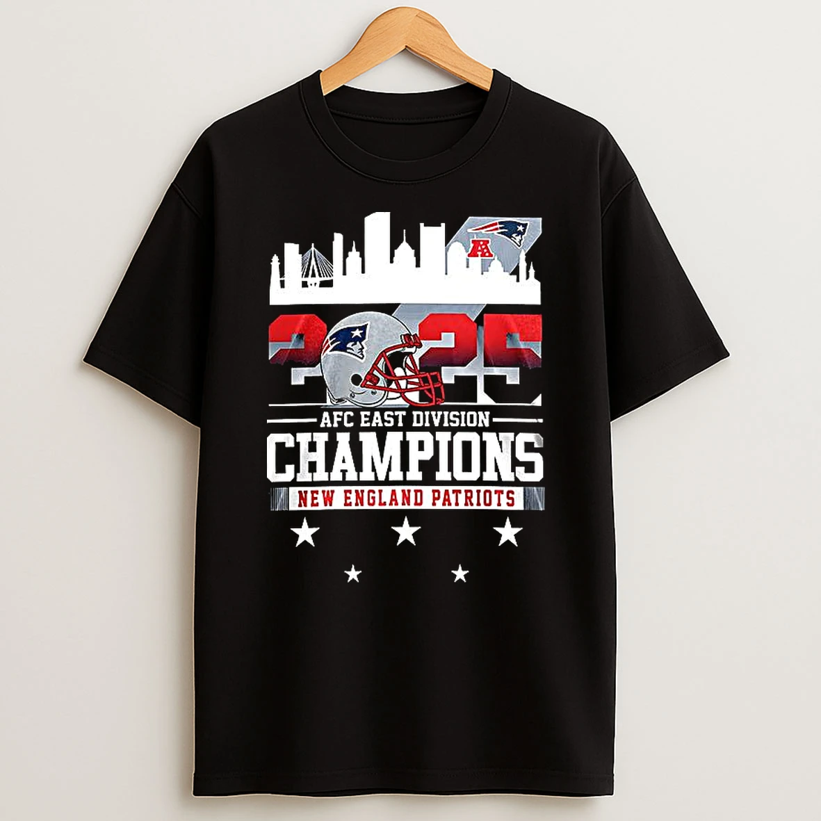 New England Patriots 2025 Afc East Division Champions City Skyline T Shirt