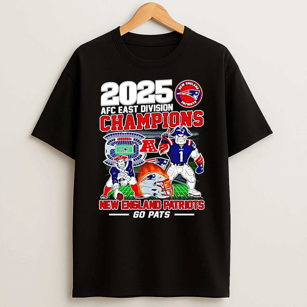 New England Patriots 2025 Afc East Division Champions Go Pats Mascot T Shirt