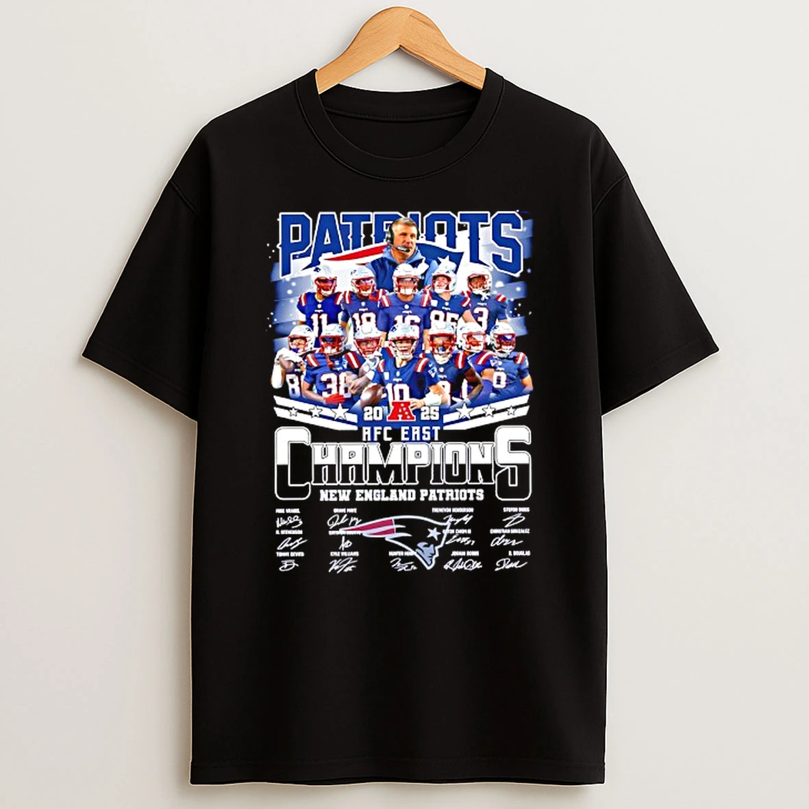 New England Patriots 2025 Afc East Division Champions All Team Members Signature T Shirt