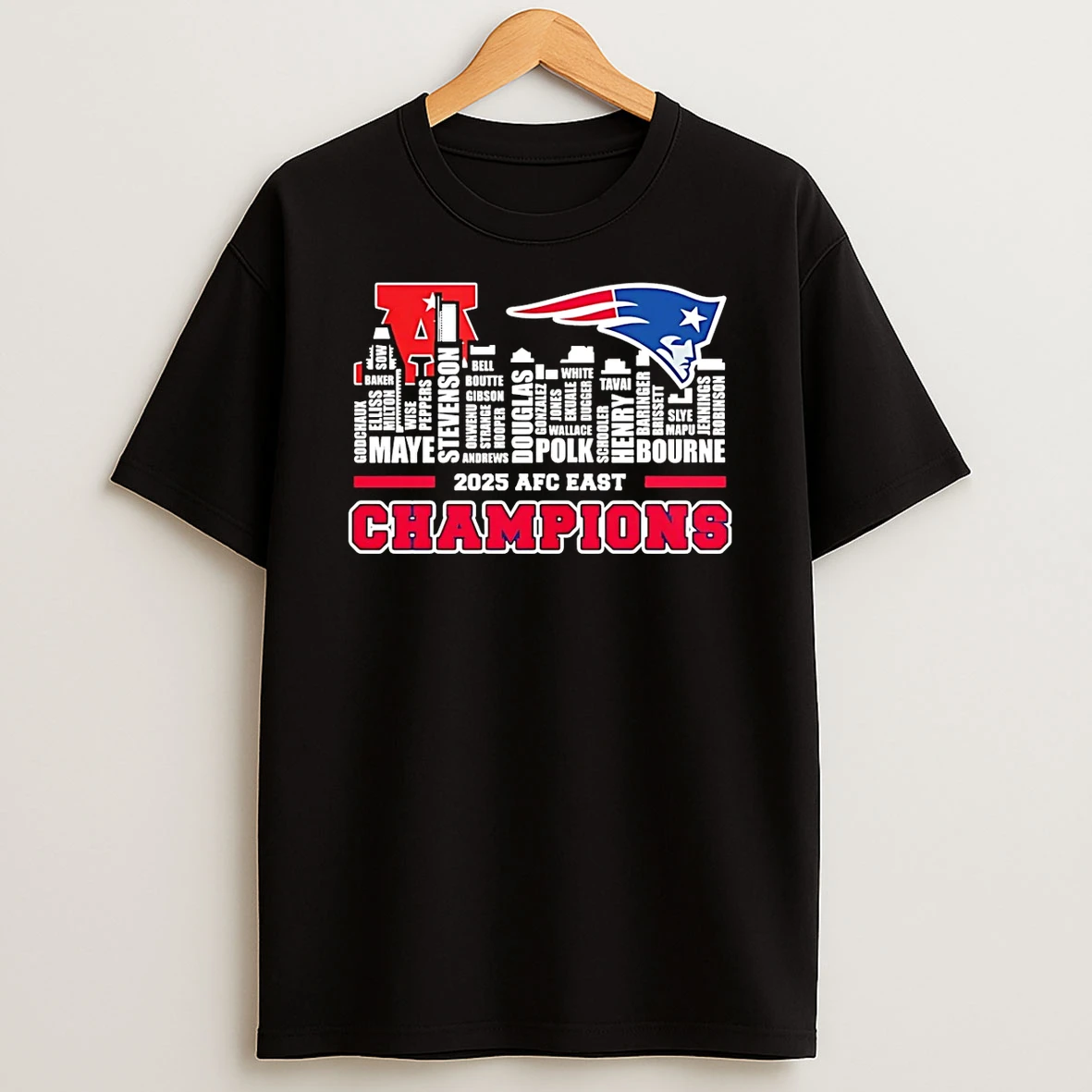 New England Patriots 2025 Afc East Divison Champions Player Names City Skyline T Shirt