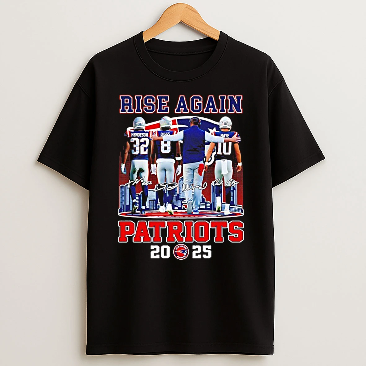 New England Patriots 2025 Rise Again City Skyline Signature T Shirt