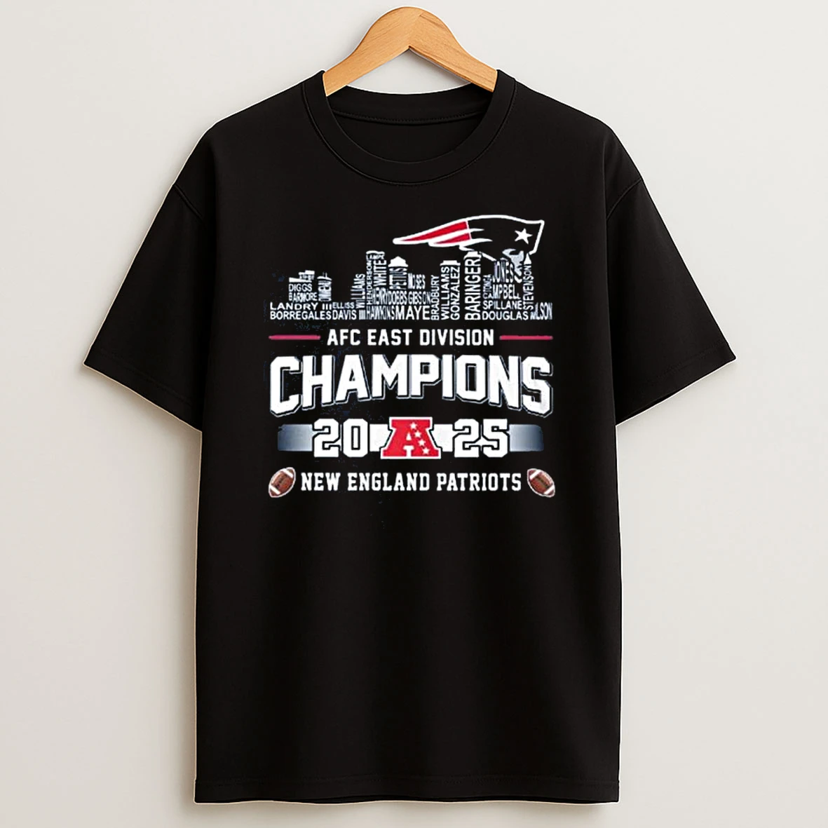 New England Patriots Afc East Division Champions 2025 Skyline Names Logo T Shirt