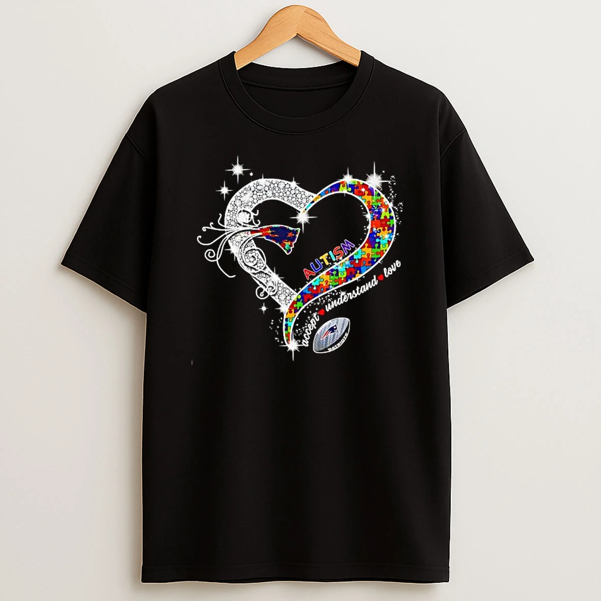 New England Patriots Autism Accept Understand Love Football Heart T Shirt