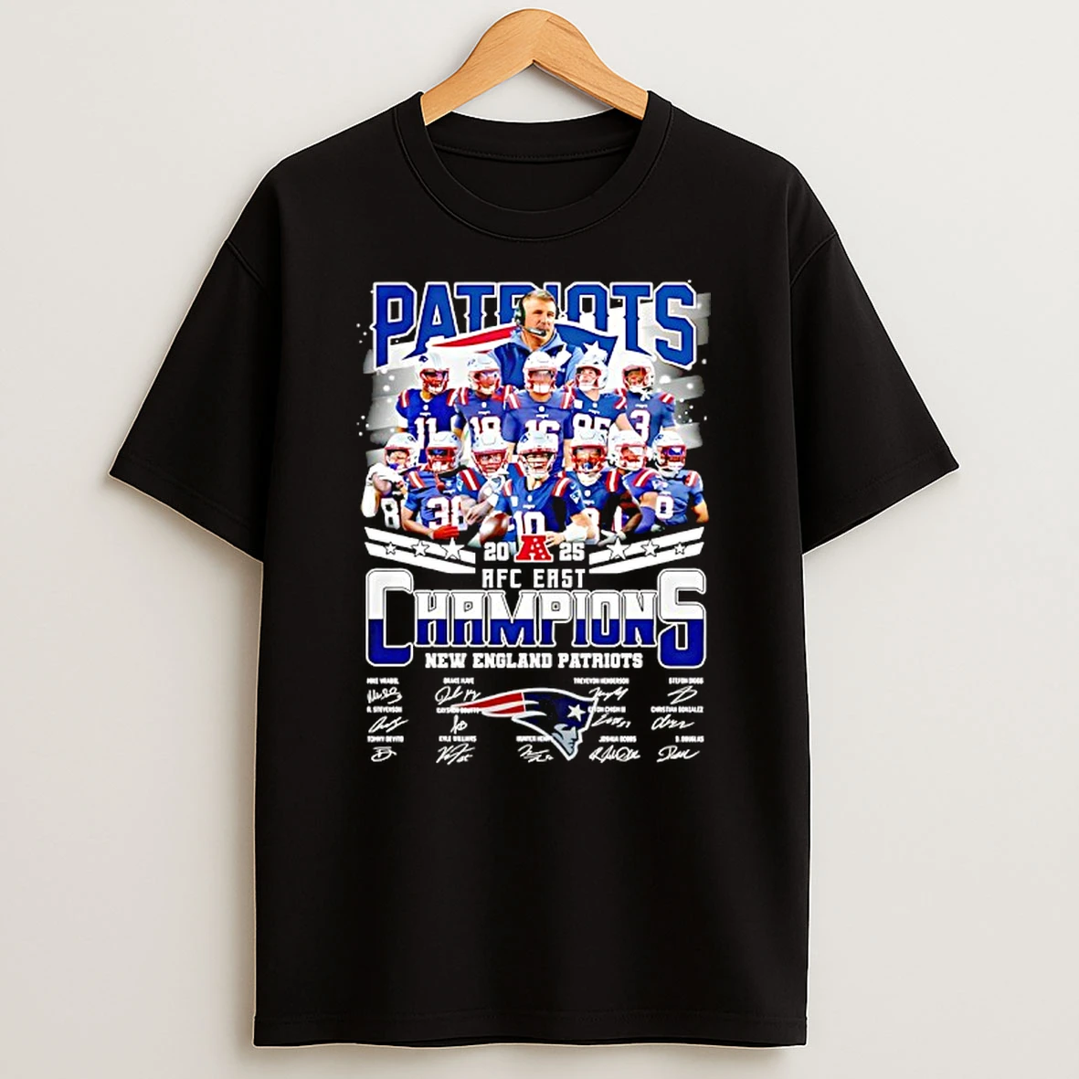 New England Patriots Coach And Players At Champions 2025 Afc East T Shirt
