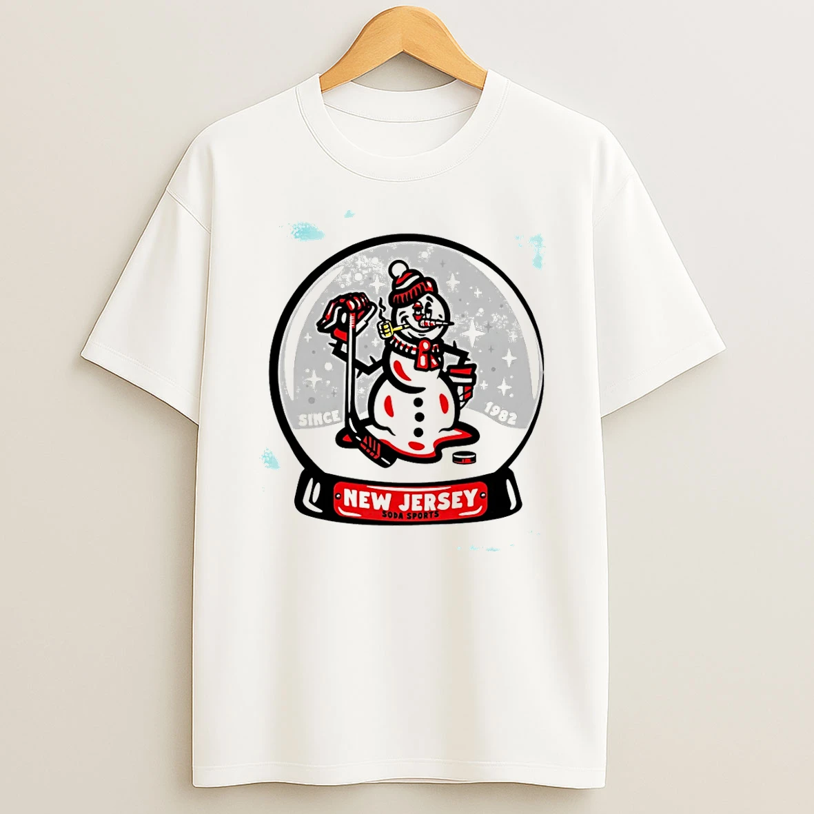 New Jersey Hockey Frosty Snowman Snow Globe T Shirt
