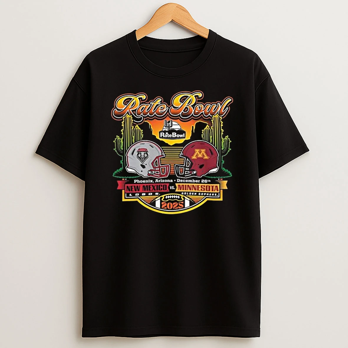 New Mexico Lobos Vs Minnesota Golden Gophers Horizon Matchup Football 2025 Rate Bowl Helmet T Shirt