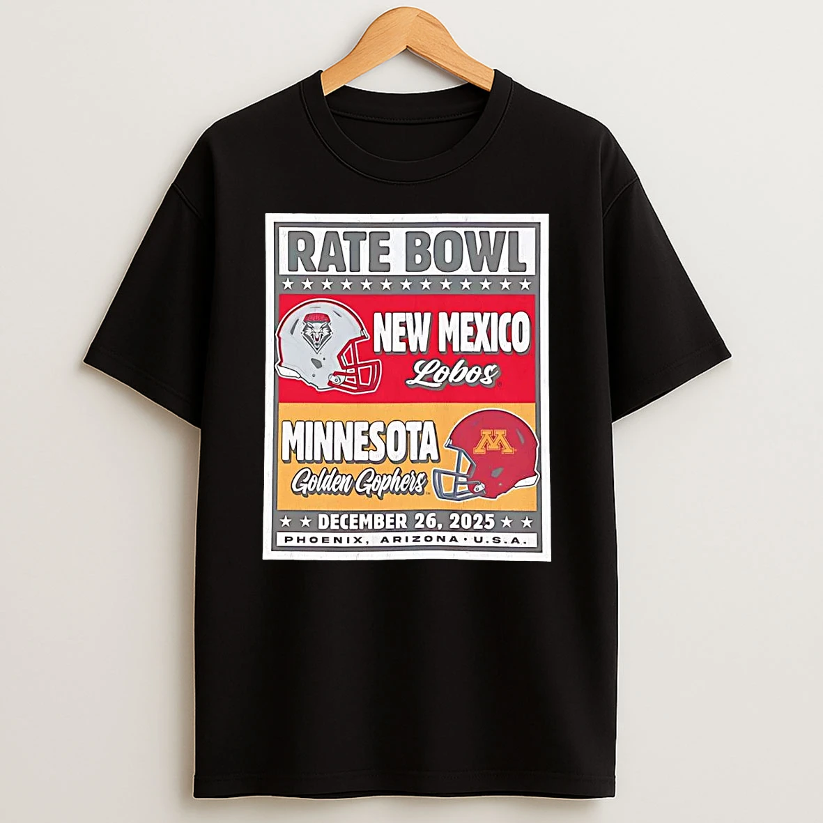 New Mexico Lobos Vs Minnesota Golden Gophers 2025 Rate Bowl Matchup T Shirt