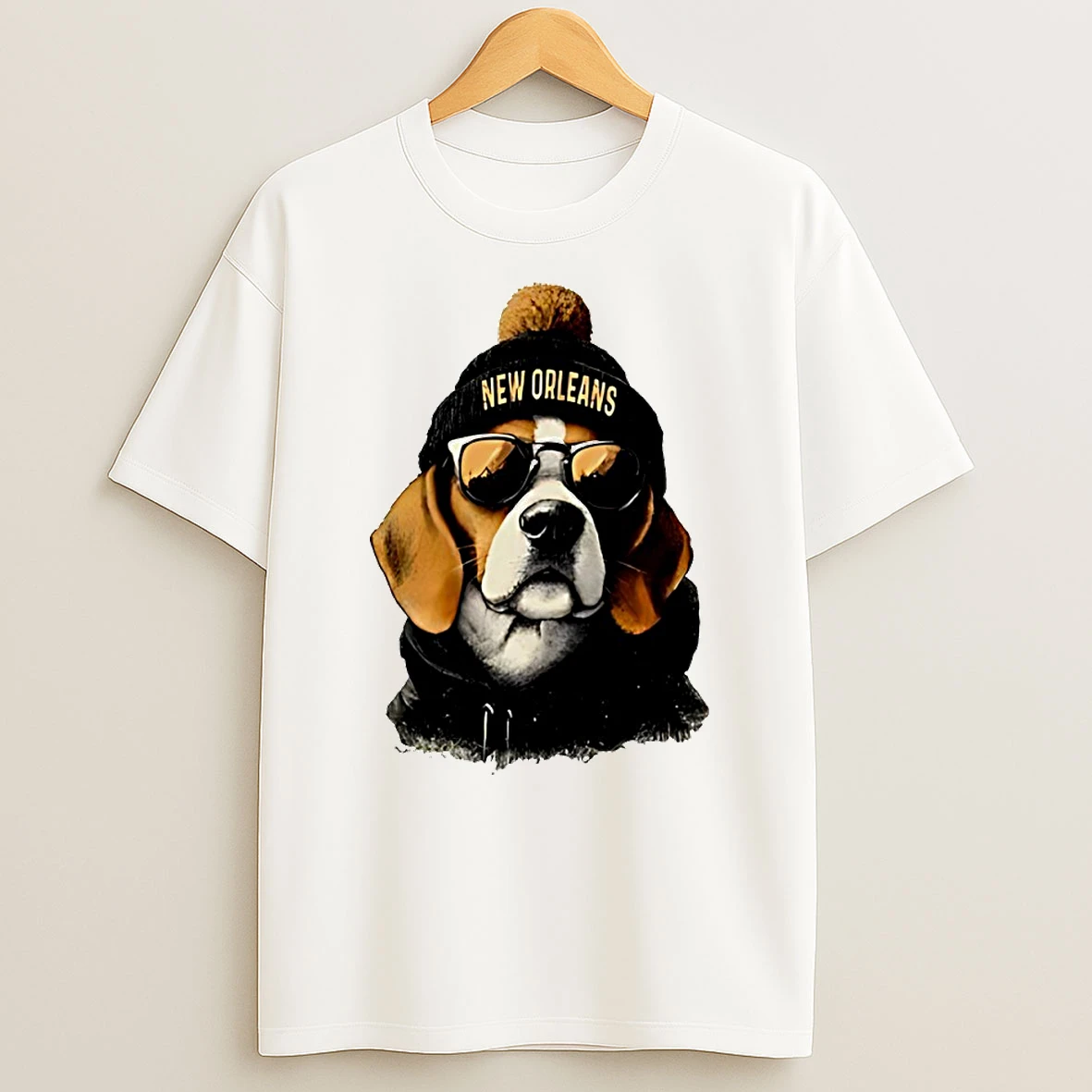New Orlean Saints Mascot Wearing A Beanie And Sunglasses Circle T Shirt